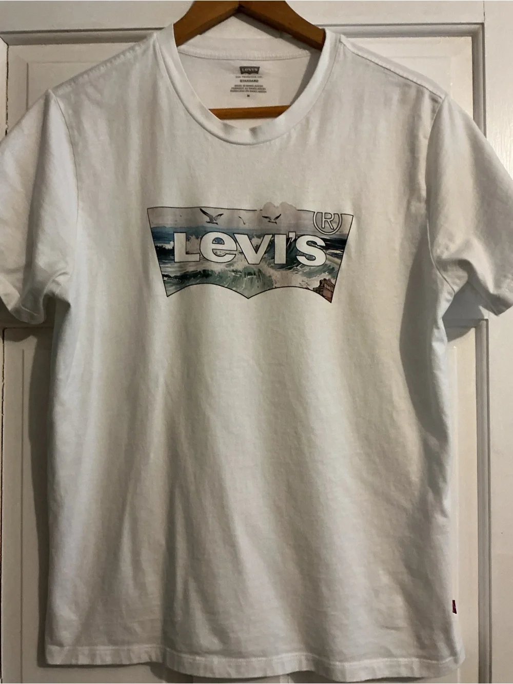 Levi's White Short-Sleeve Tee with Coastal Wave Logo
